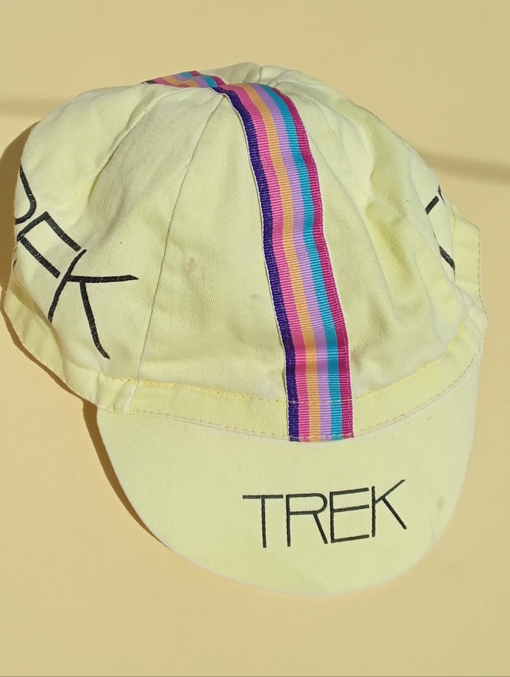 VINTAGE TREK CYCLING BIKING  BIKE  HAT CAP, Rainbow Stripe Yellow
